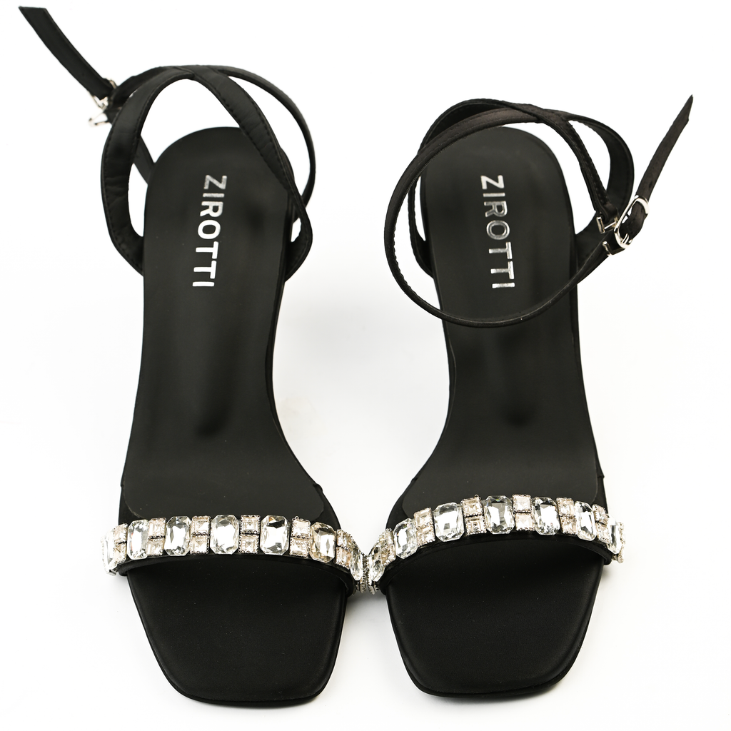 ZIROTTI elegant high heel with crystal embellishments, open-toe design, and cushioned insole.