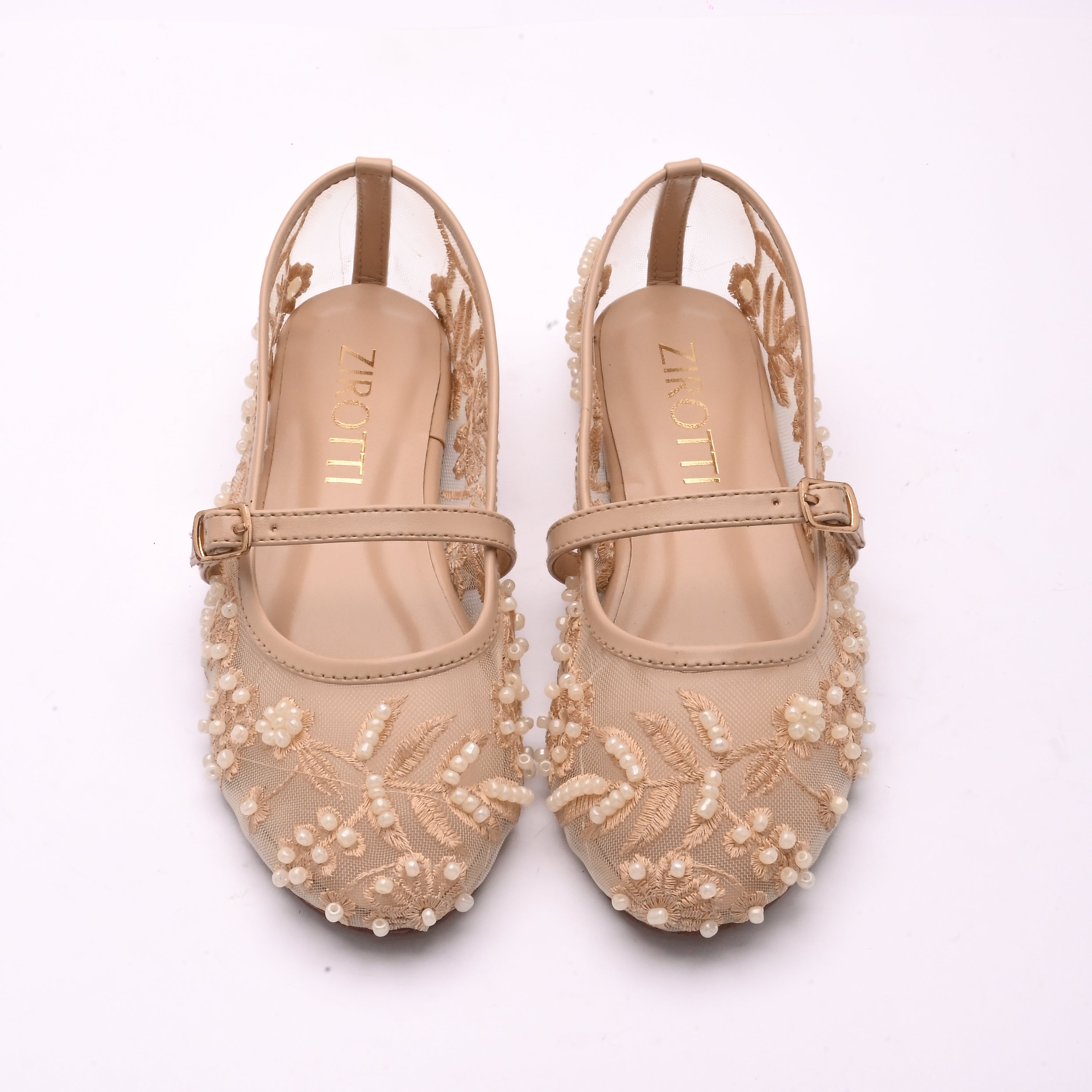 Bavelle Beige women’s pumps from Zirotti — stylish beige cushioned heels with flexible anti-slip sole for office and party wear.