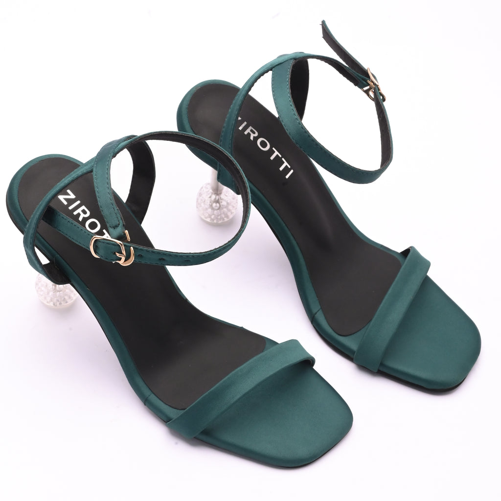 Green premium high heels with cushioned insole and flexible anti-slip sole for party, office or casual wear.