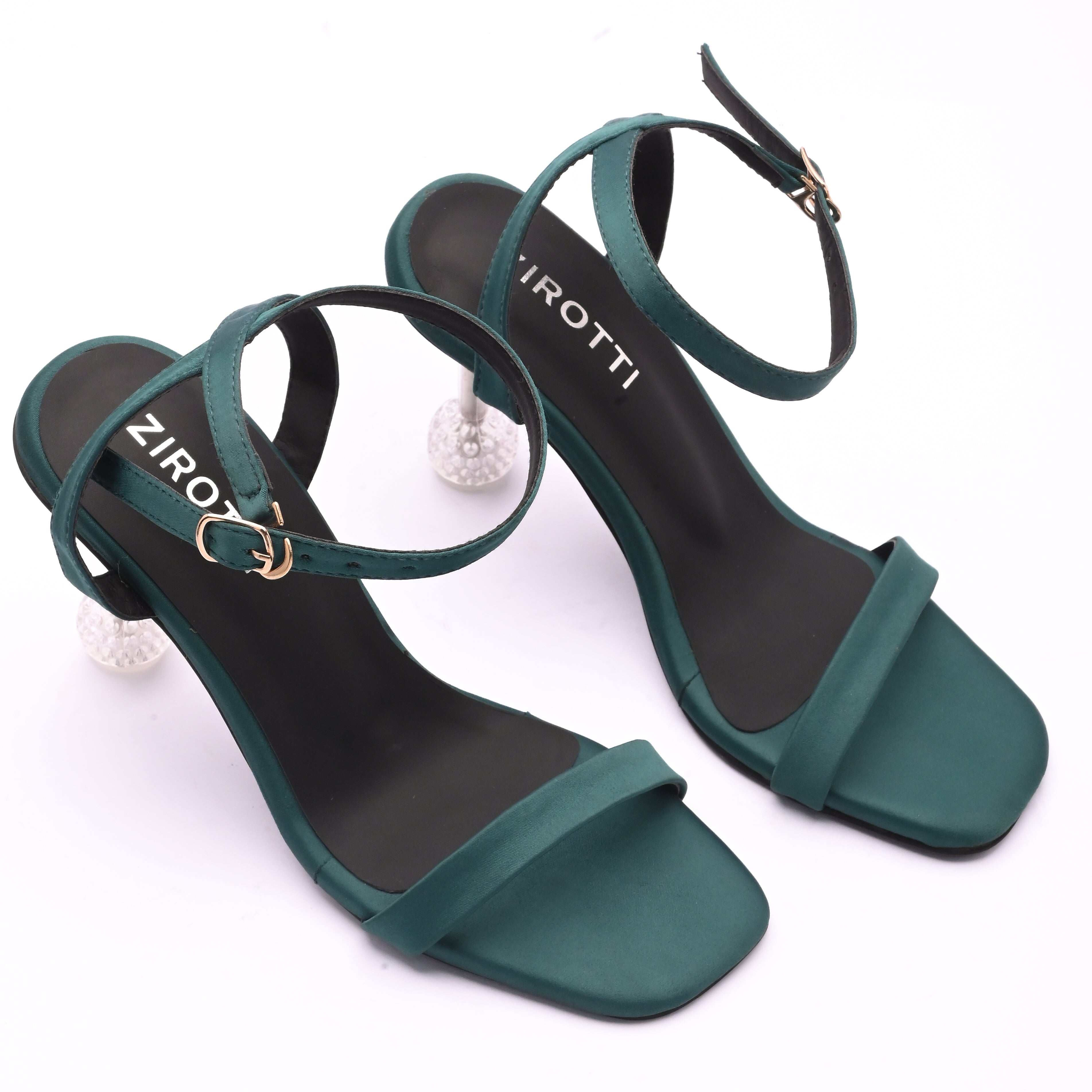 Green premium high heels with cushioned insole and flexible anti-slip sole for party, office or casual wear.