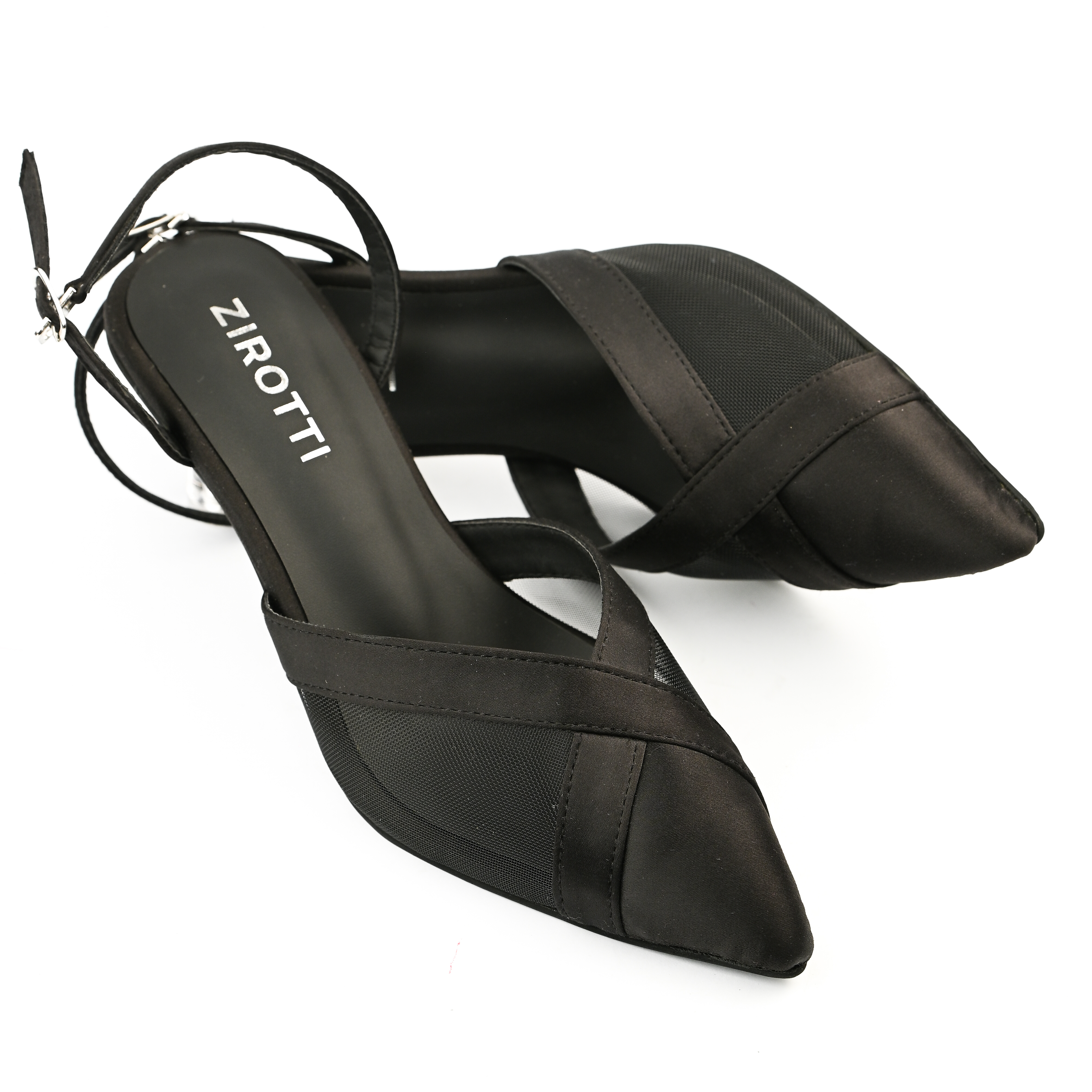 ZIROTTI elegant crystal-embellished pointed heel with closed-toe design and cushioned insole.