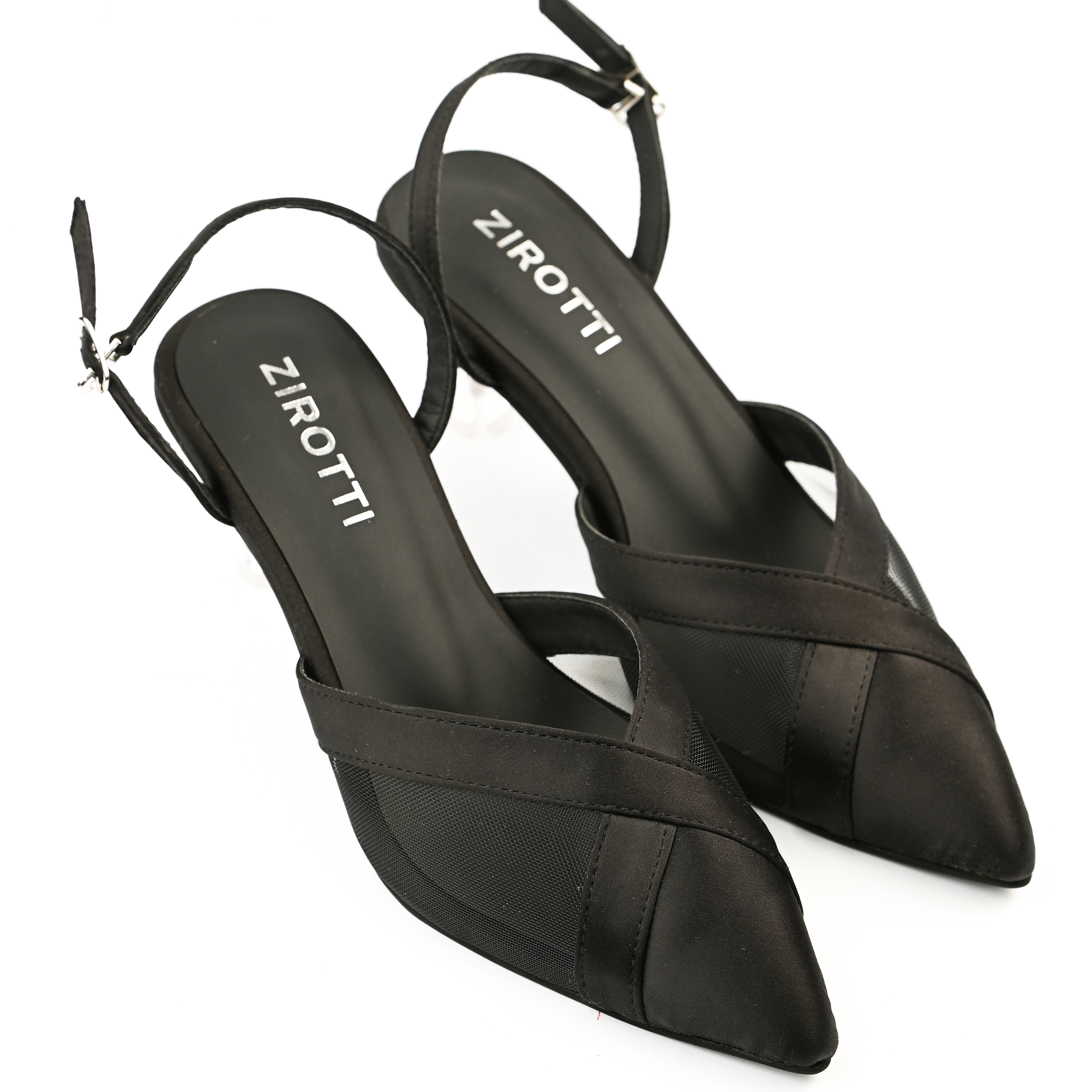 ZIROTTI elegant crystal-embellished pointed heel with closed-toe design and cushioned insole.