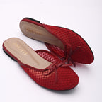 Red women’s pumps with premium mesh design and stud detailing from Zirotti.