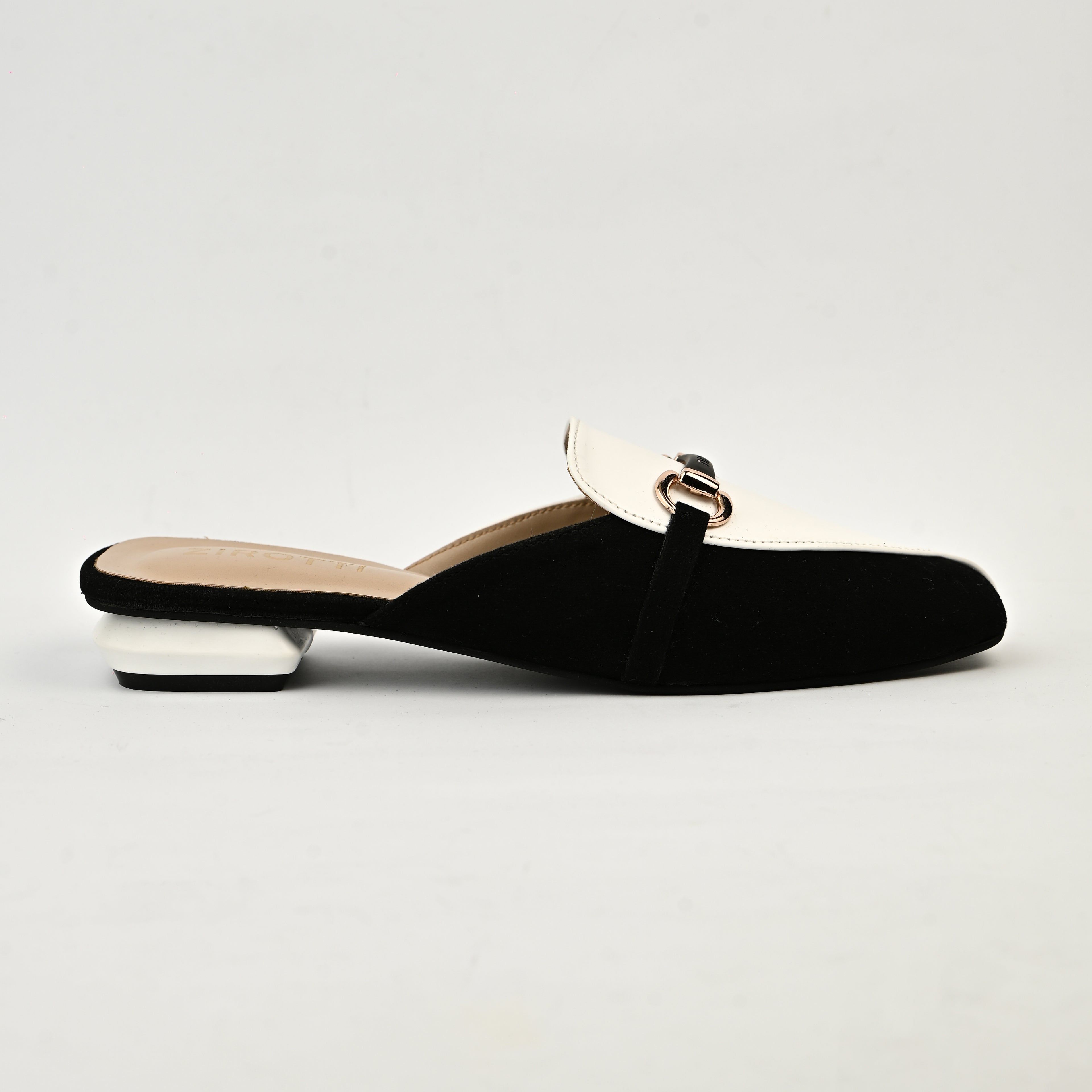 Women’s slip-on mule — ZIROTTI MAVEN 001 in black & white, lightweight breathable design, ideal for casual, office or party wear