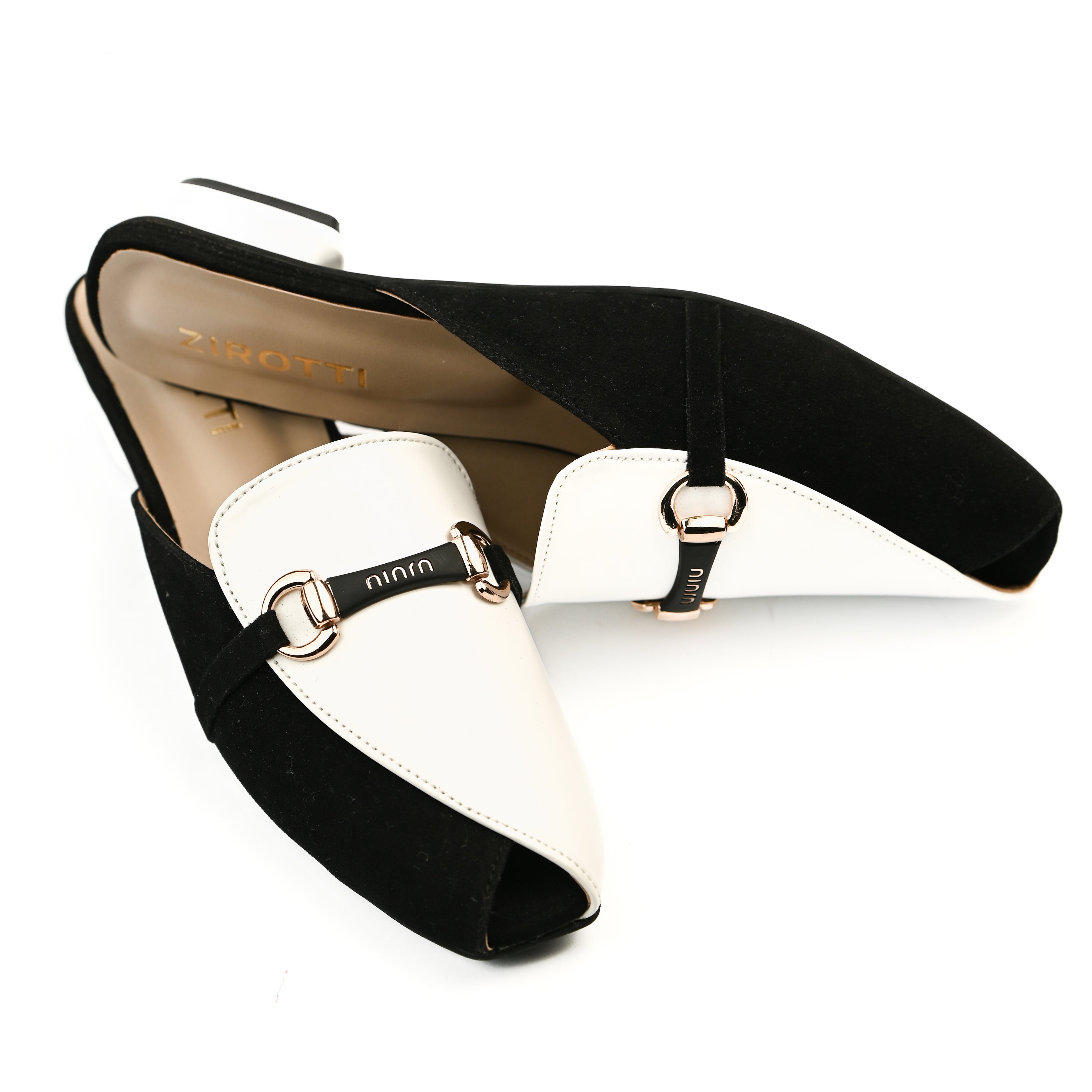 Women’s slip-on mule — ZIROTTI MAVEN 001 in black & white, lightweight breathable design, ideal for casual, office or party wear