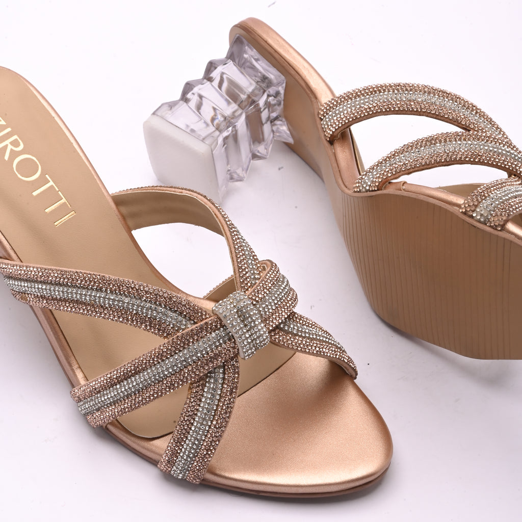 ZIROTTI elegant crystal-embellished high heel with open-toe design and cushioned insole.