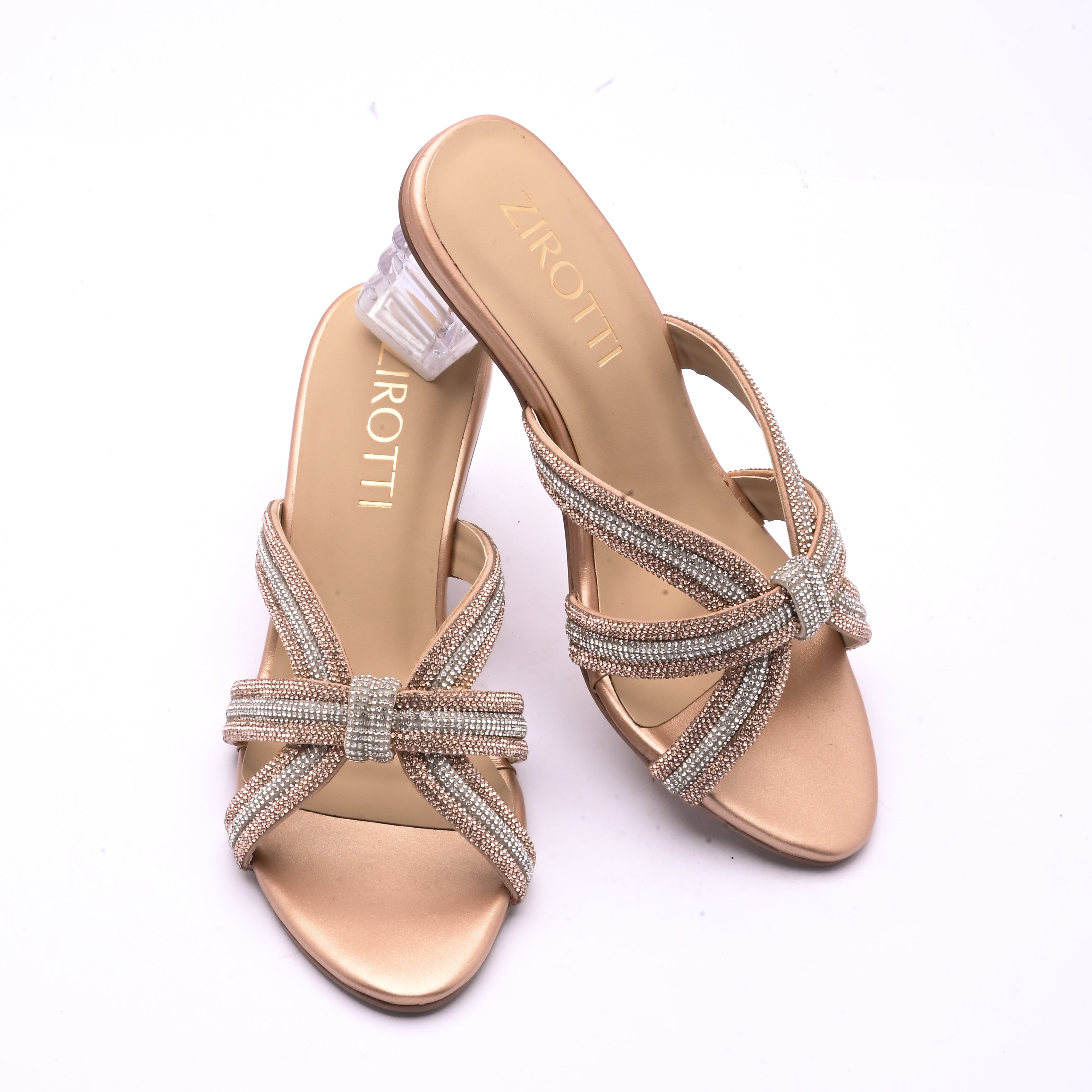ZIROTTI elegant crystal-embellished high heel with open-toe design and cushioned insole.