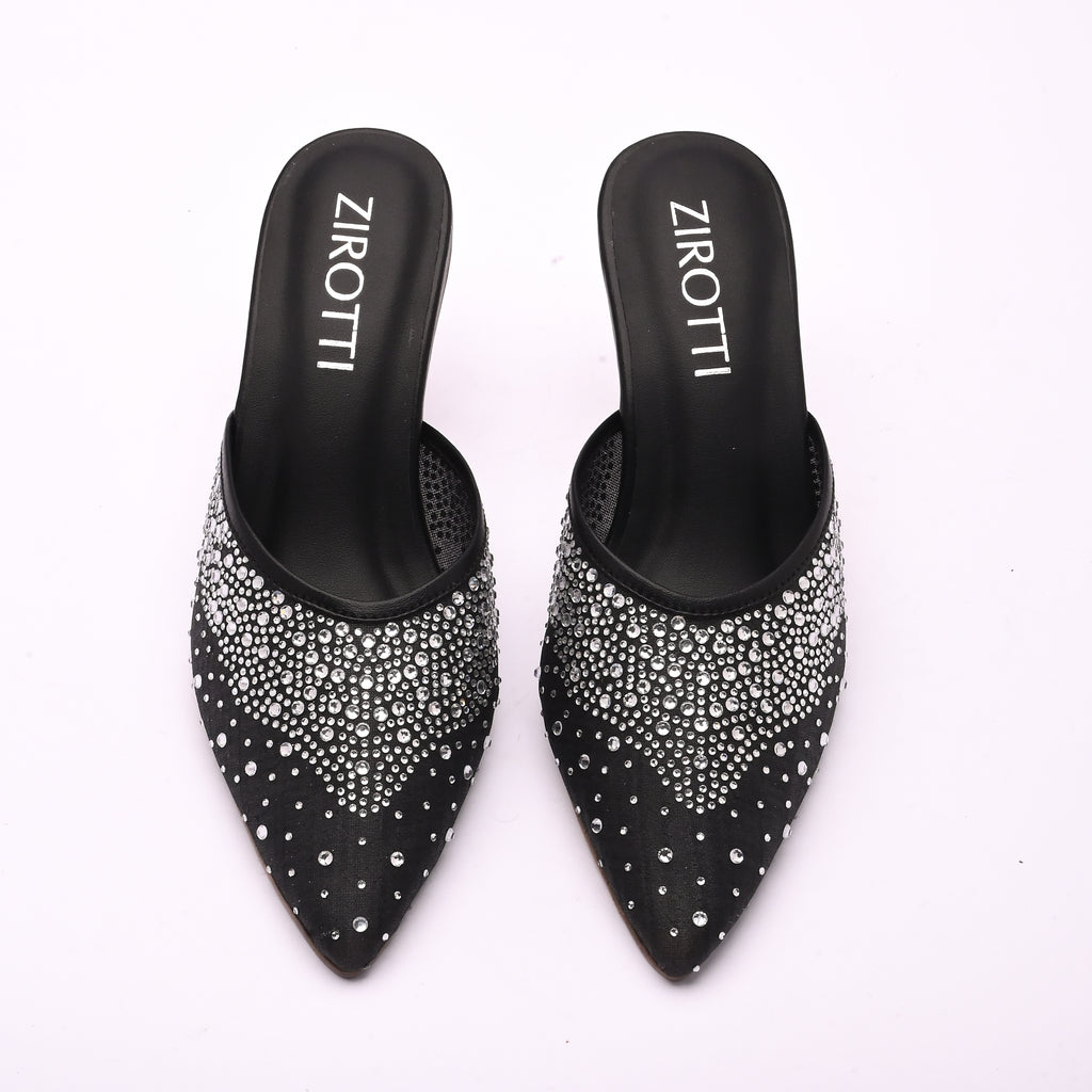 Solin Black women’s heel -black strappy high heel sandal with sparkle top and cushioned insole