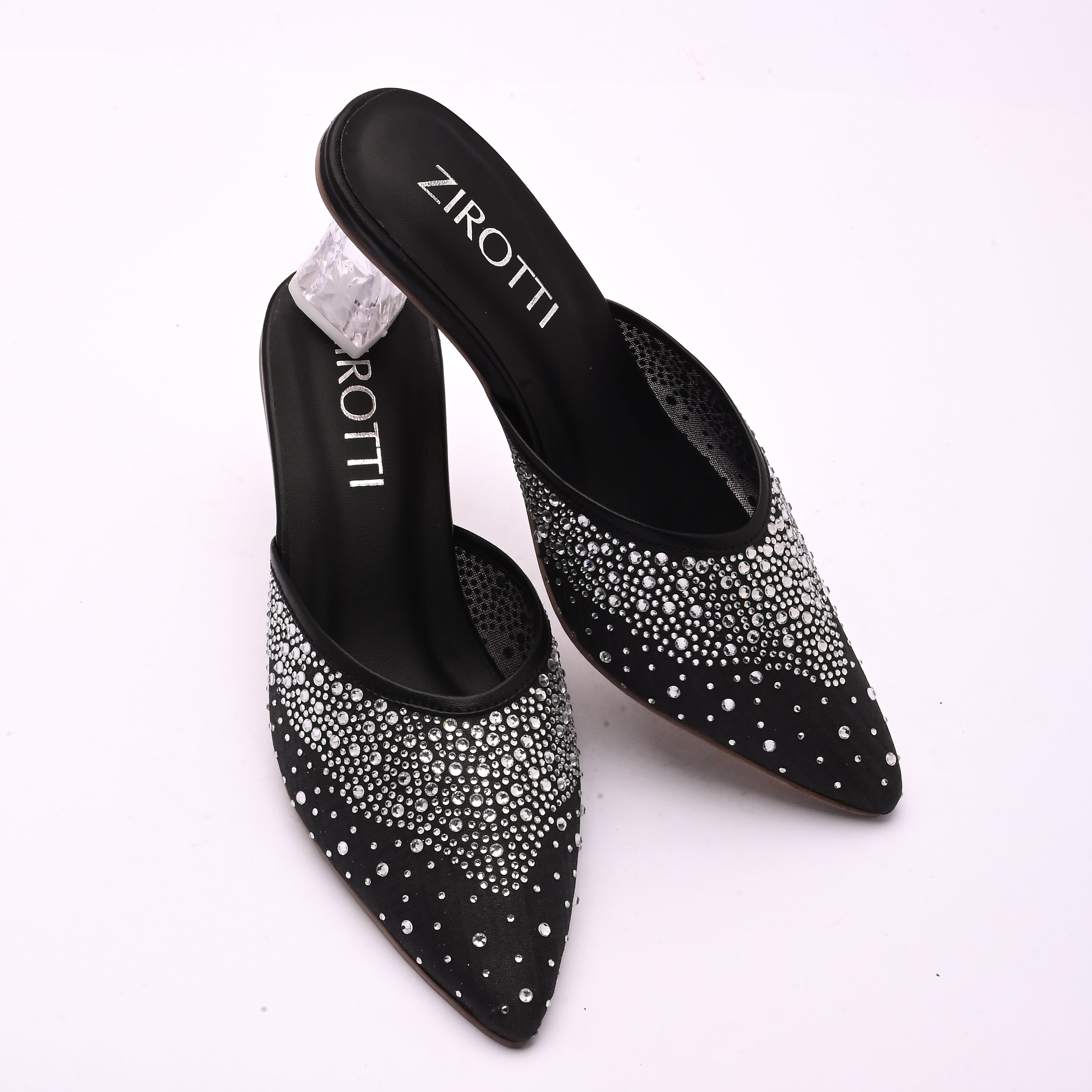 Solin Black women’s heel -black strappy high heel sandal with sparkle top and cushioned insole