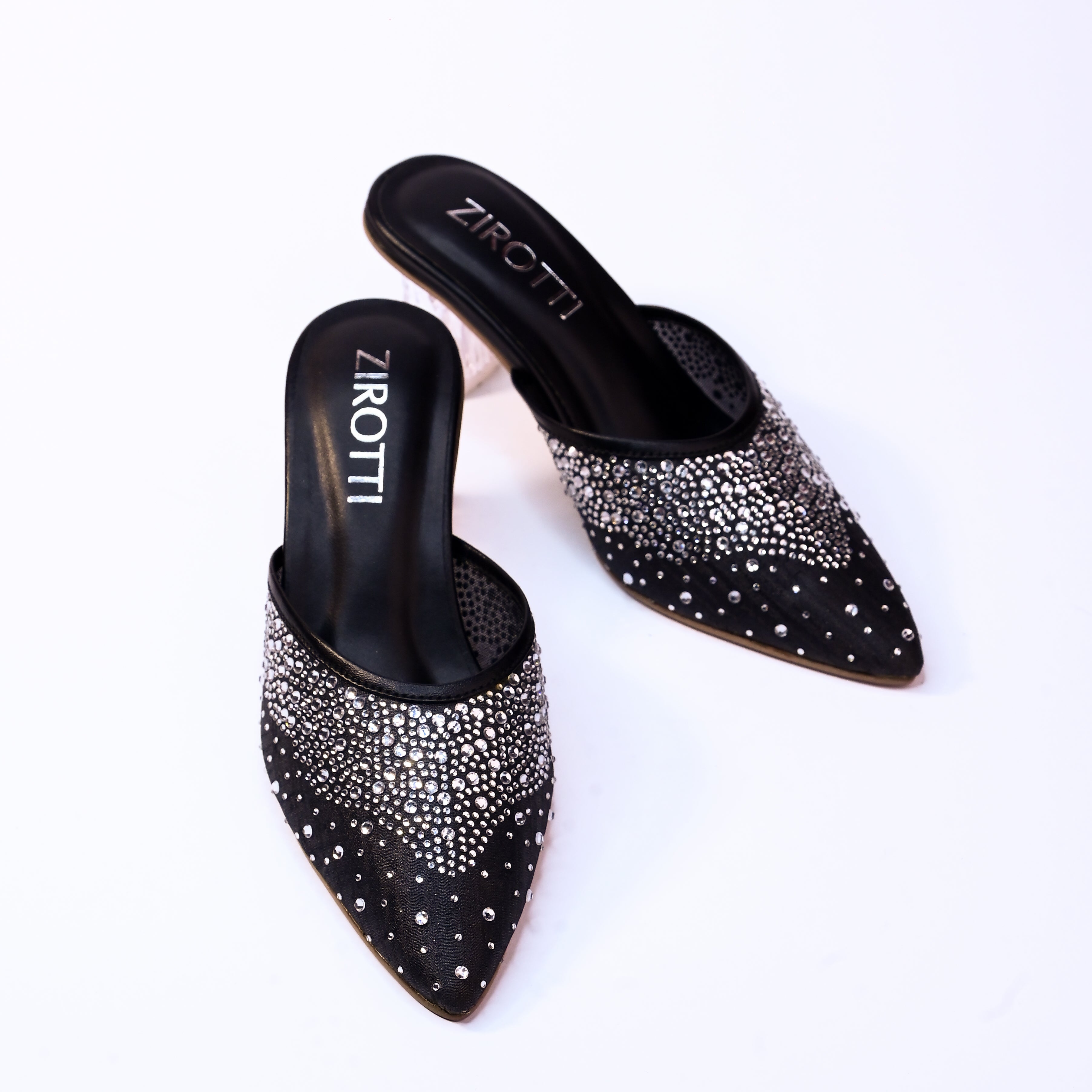 Solin Black women’s heel -black strappy high heel sandal with sparkle top and cushioned insole.