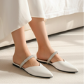 ZIROTTI Zephra women’s white flat shoes with pointed toe, pearl-white mesh front, and cushioned insole