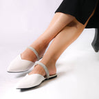 ZIROTTI Zephra women’s white flat shoes with pointed toe, pearl-white mesh front, and cushioned insole