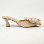 Women’s luxury fawn bow mule heels with soft cushioned insole, lightweight breathable design, and anti-slip sole.