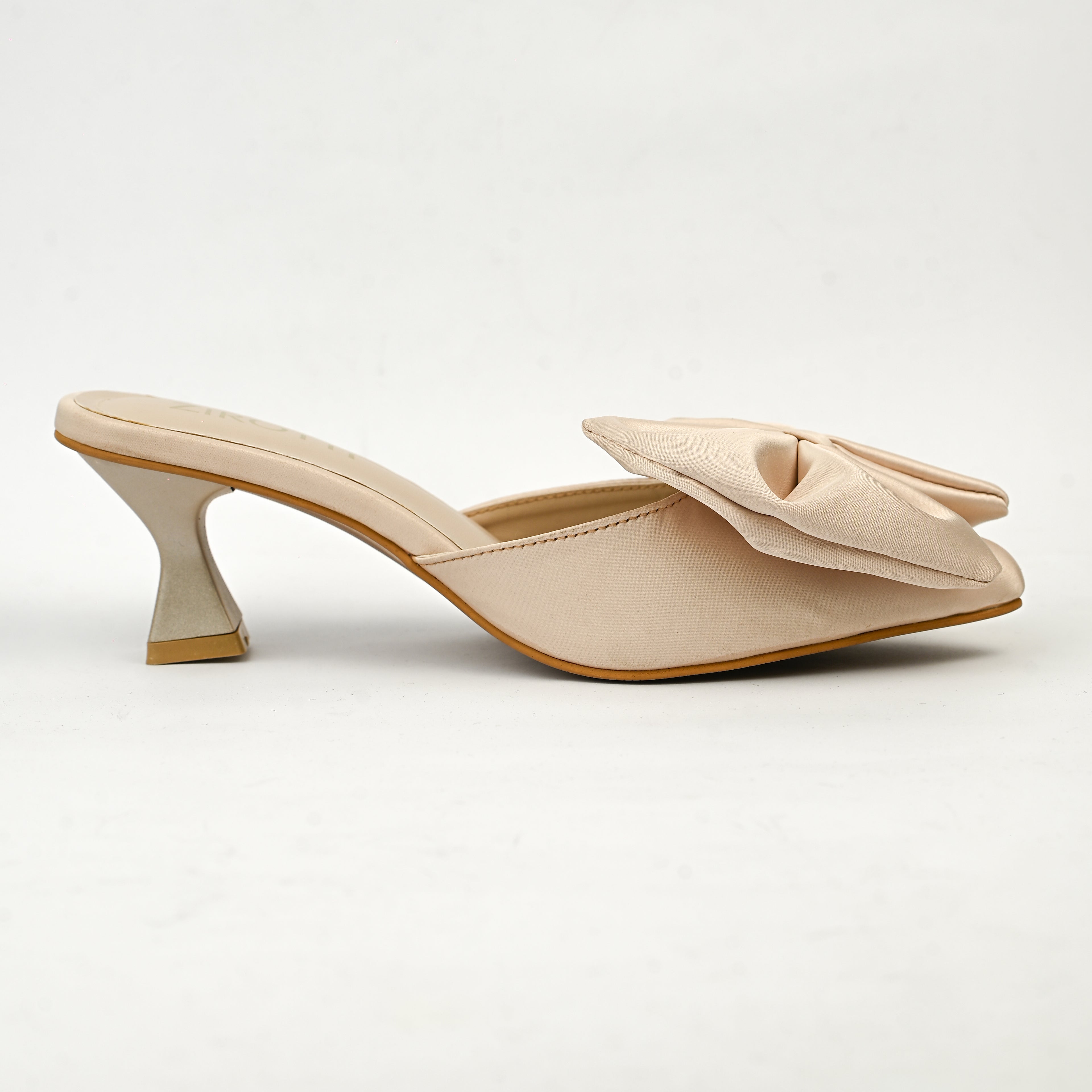 Women’s luxury fawn bow mule heels with soft cushioned insole, lightweight breathable design, and anti-slip sole.